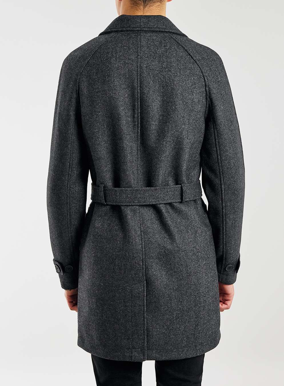 TOPMAN Check Wool Blend Trench Coat in Grey (Gray) for Men Lyst