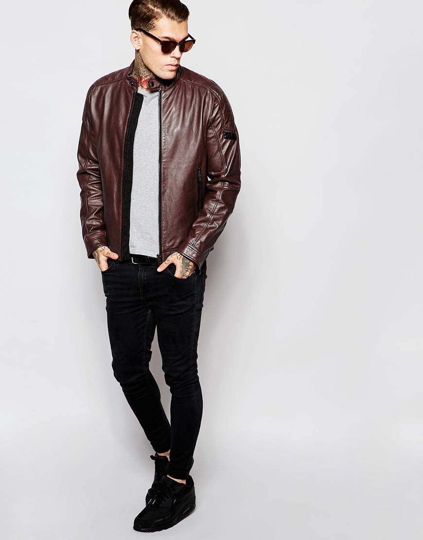 diesel burgundy leather jacket