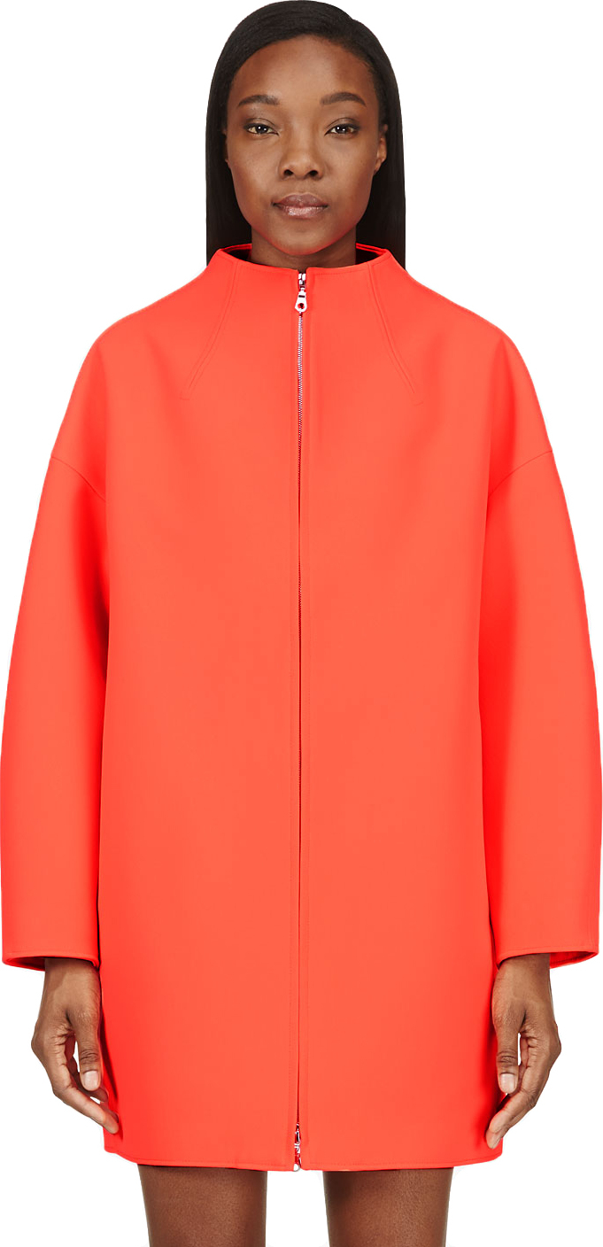 Lyst - Kenzo Neon Coral Neoprene Long Volumized Coat in Orange