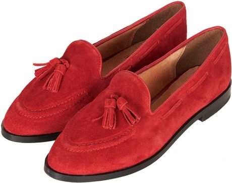 Topshop Kiki Suede Tassel Loafers in Red | Lyst