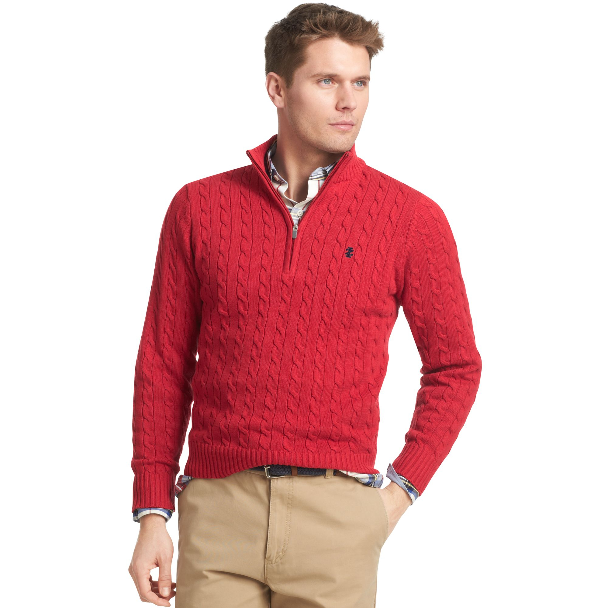 Download Izod Sweater Quarterzip Mock Neck Cable Knit Pullover in ...