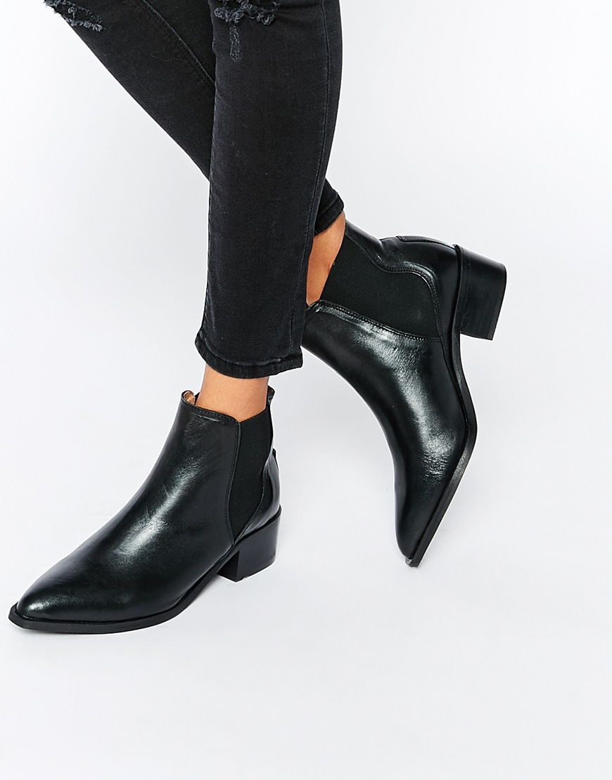 black leather short boots