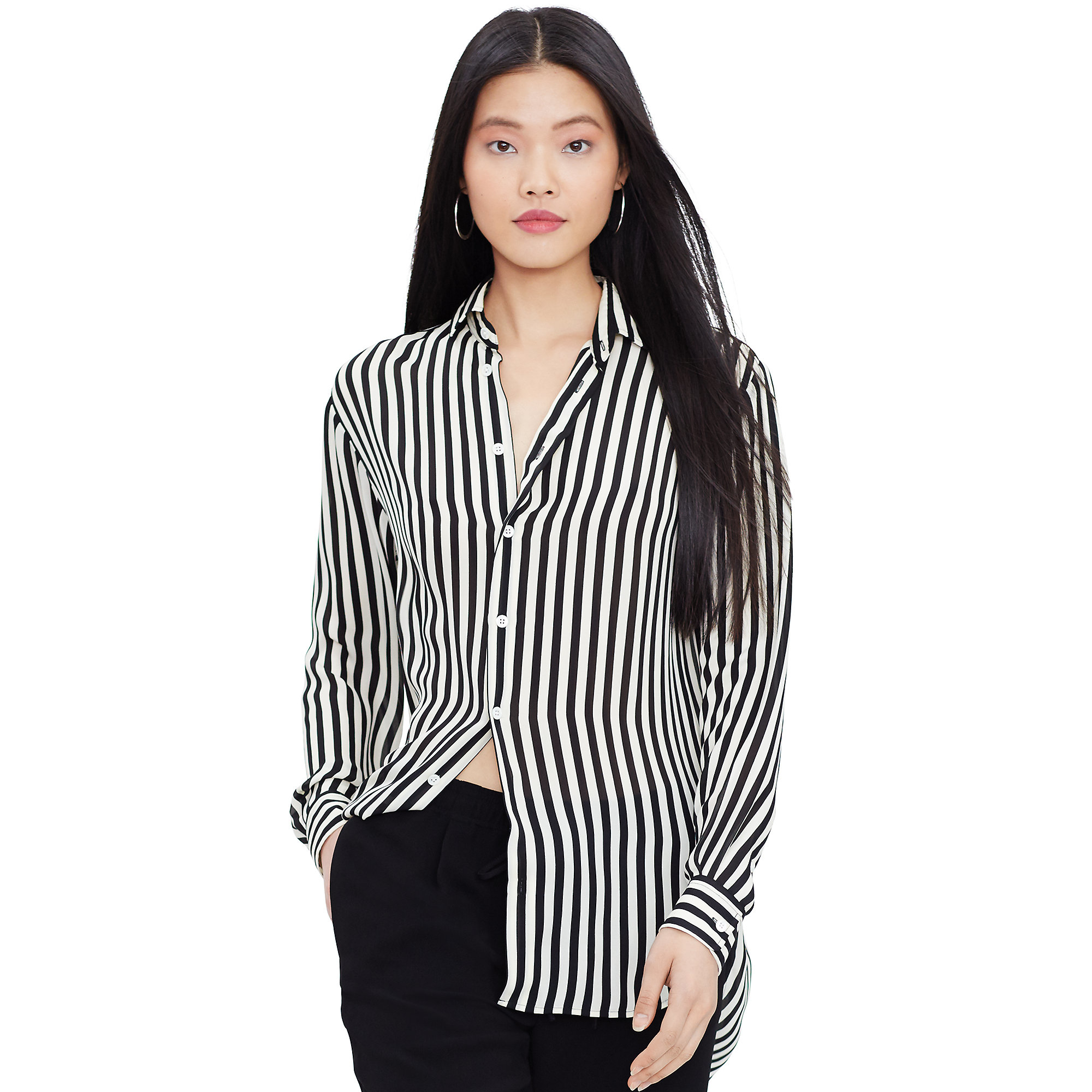 Polo Ralph Lauren Striped Silk Button-down Shirt in White/Black (Black) -  Lyst