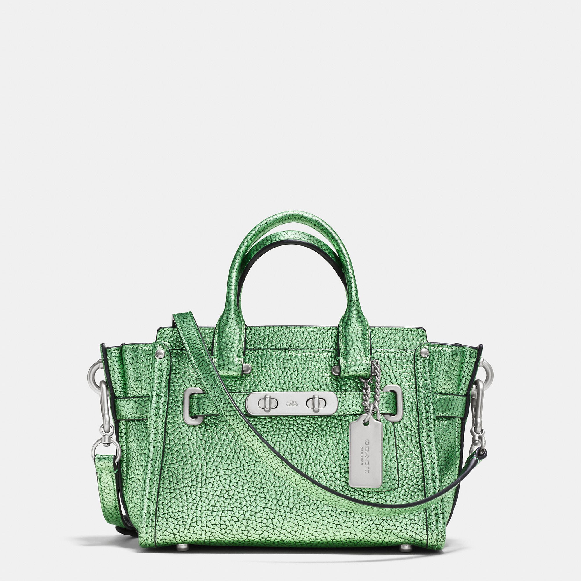 Coach Swagger 20 Carryall In Metallic Tipped Pebble Leather in Green