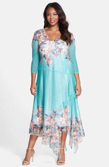 Komarov Print Chiffon Handkerchief Hem Dress in Green | Lyst