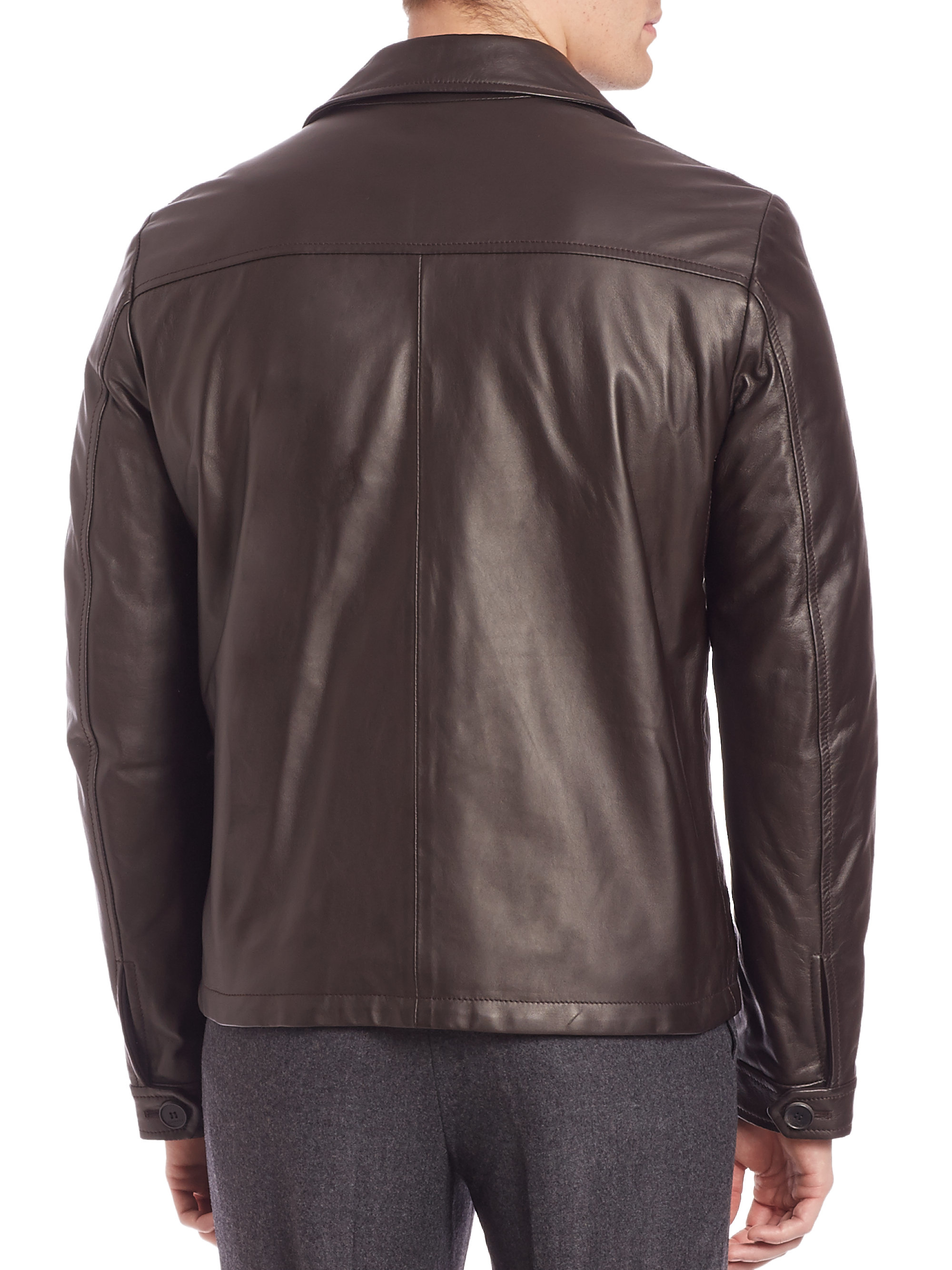 Canali Reversible Leather Jacket in Brown for Men | Lyst