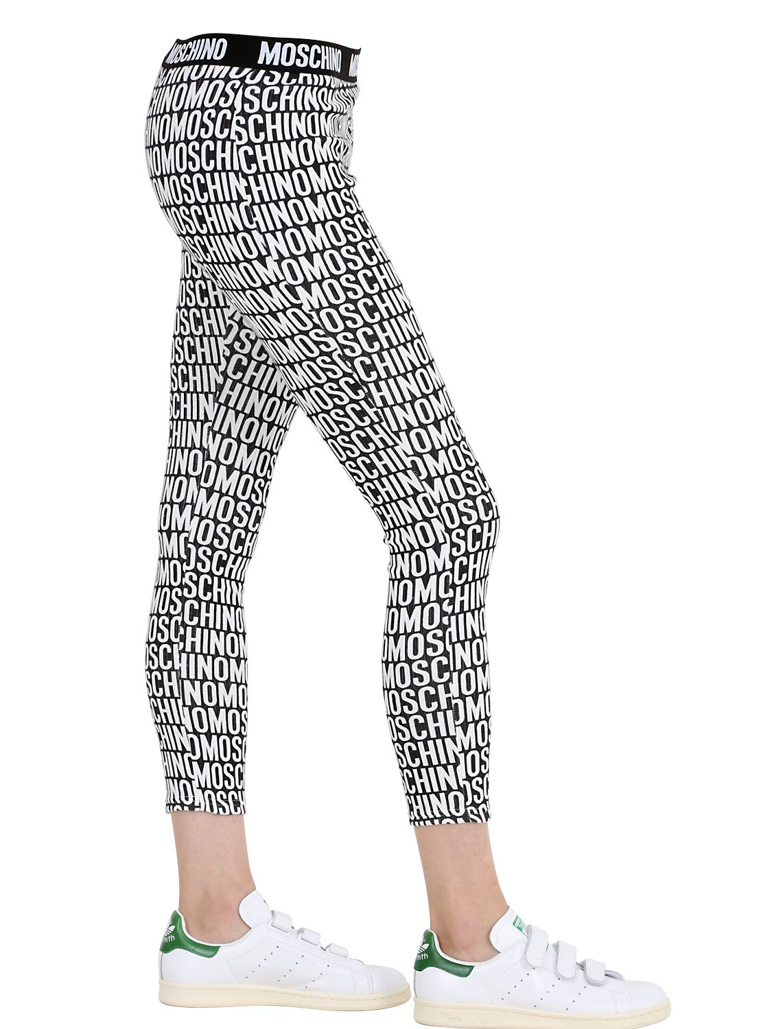 Moschino Logo Printed Cotton Leggings in Black/White (Black) Lyst
