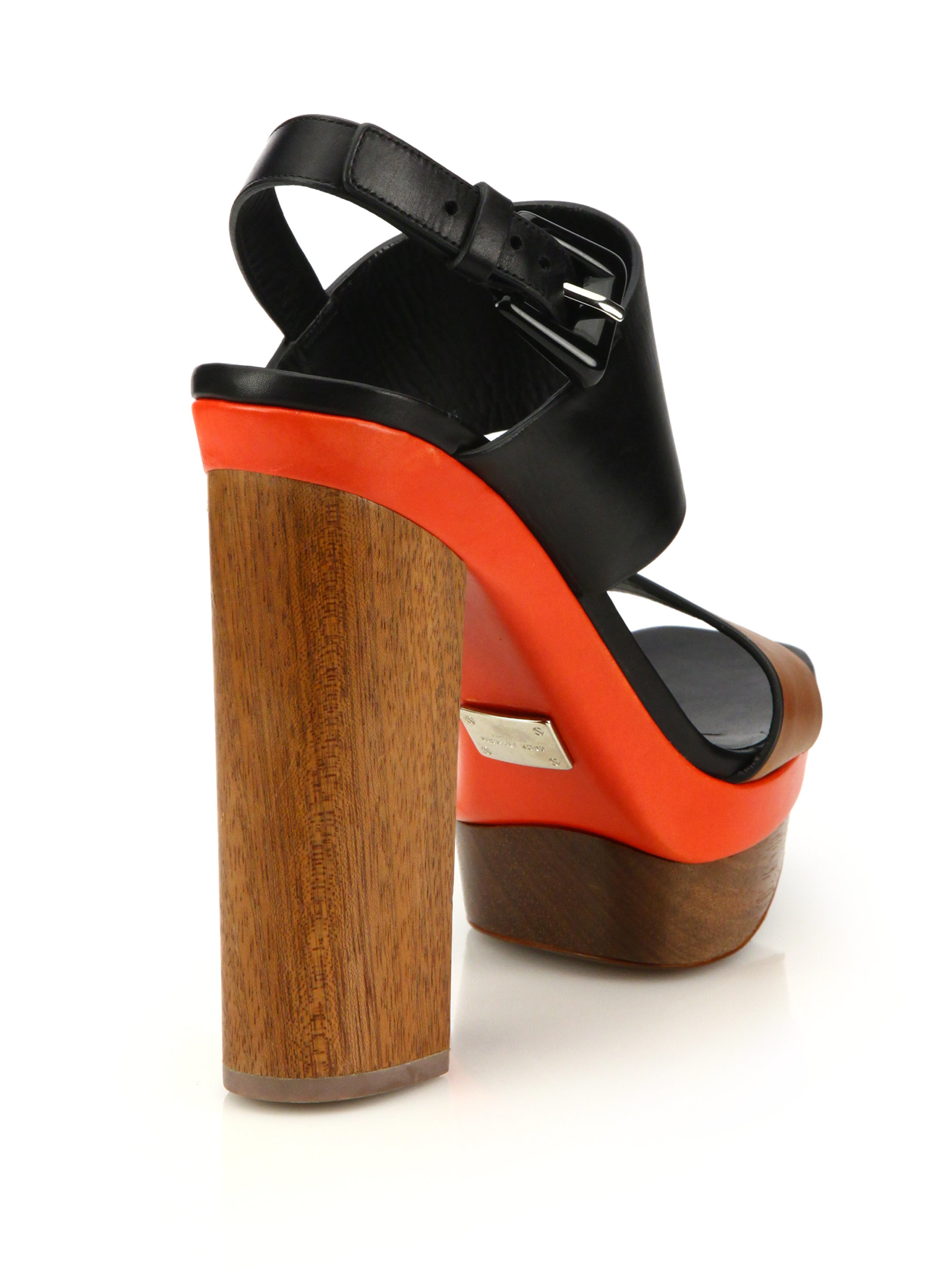 Michael Kors Ettie Runway Leather & Wood Platform Sandals in Black-Coral (Black) - Lyst