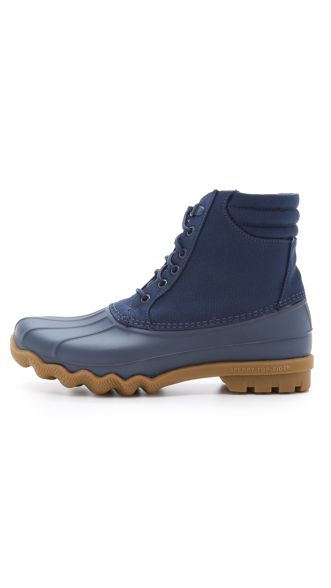 navy blue sperry duck boots