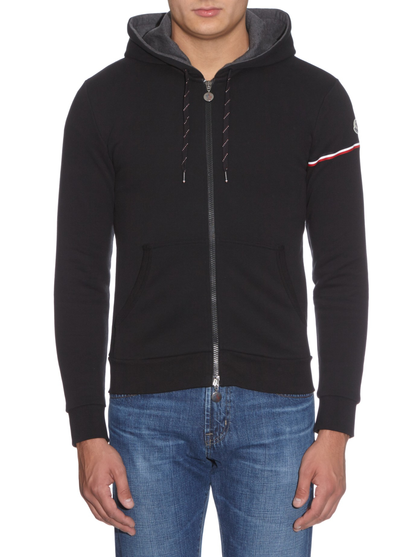 Moncler Logo-stripe Cotton Hooded Sweatshirt in Black for Men | Lyst