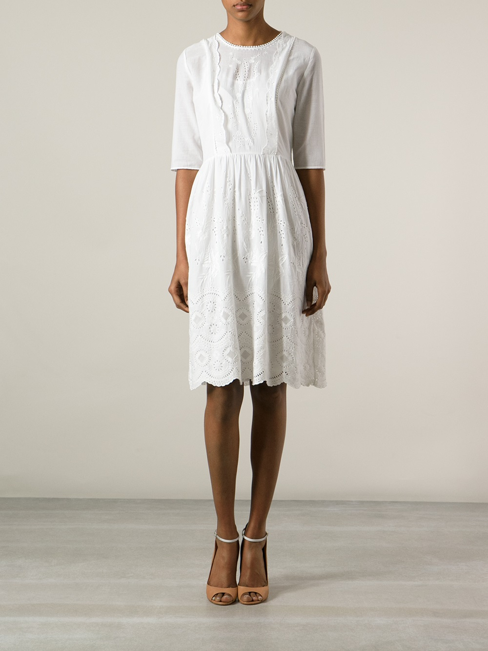 Lyst - Vanessa Bruno Athé Broderie Anglaise Dress in White