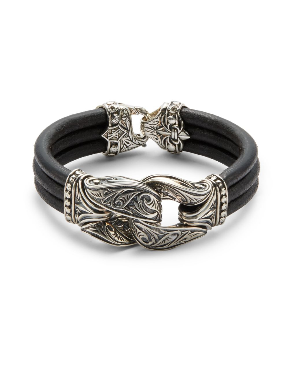 Scott Kay Sterling Silver Leather Sparta Engraved Bracelet in Metallic for  Men | Lyst