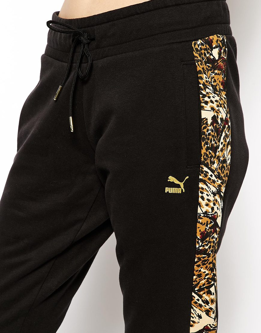 PUMA Sweat Pants with Printed Leopard Side Panel in Black | Lyst