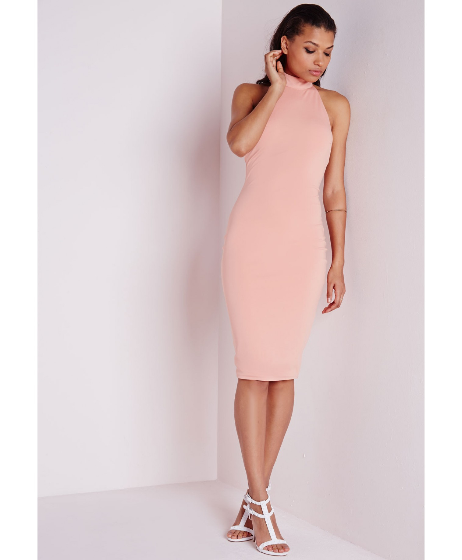 dusky pink bodycon dress
