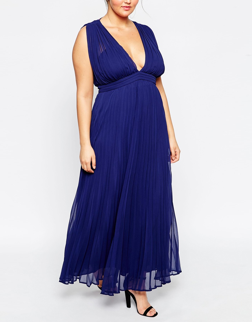 Lyst - Asos Wedding Maxi Dress With Deep Plunge in Blue