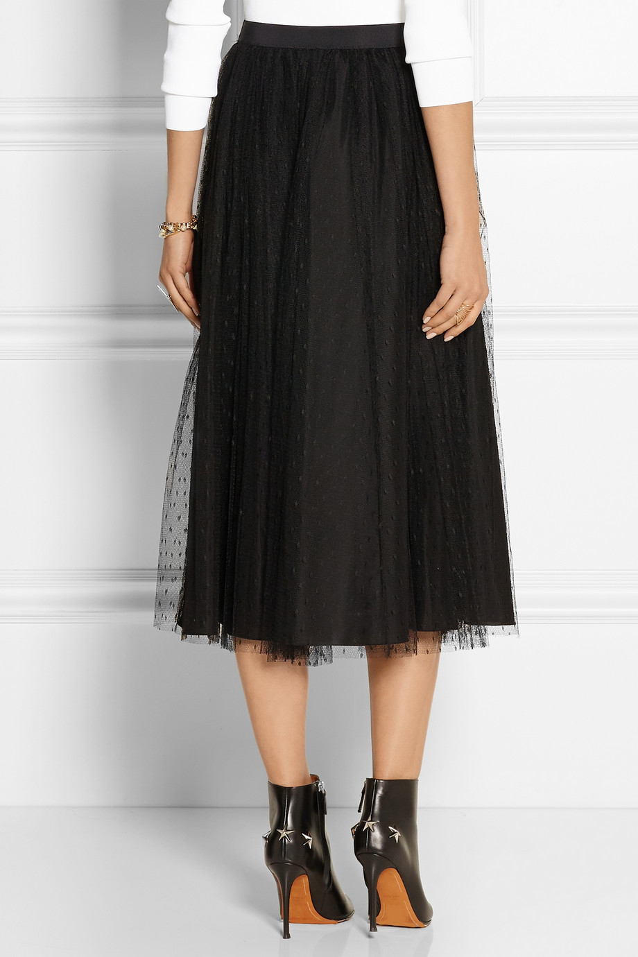 RED Valentino Point D'Esprit Tulle Midi Skirt in Black - Lyst