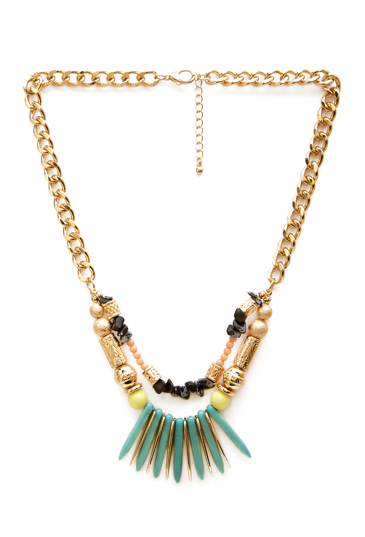 Forever 21 Eclectic Beaded Bib Necklace in Gold (TURQUOISE/GOLD) | Lyst