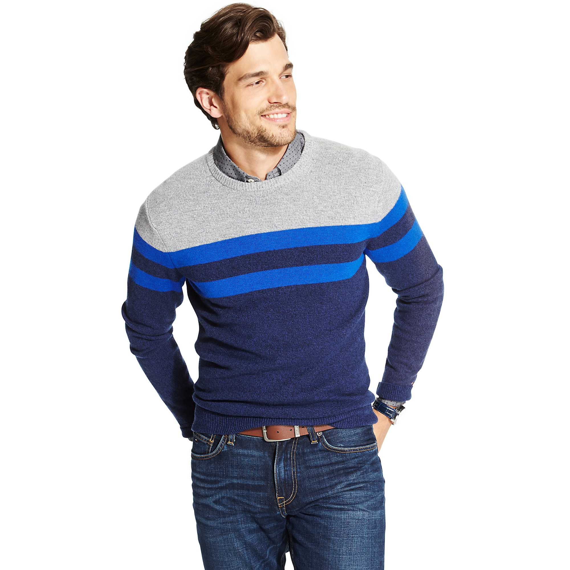 Tommy hilfiger Wool Colorblock Stripe Sweater in Blue for Men (WADING ...
