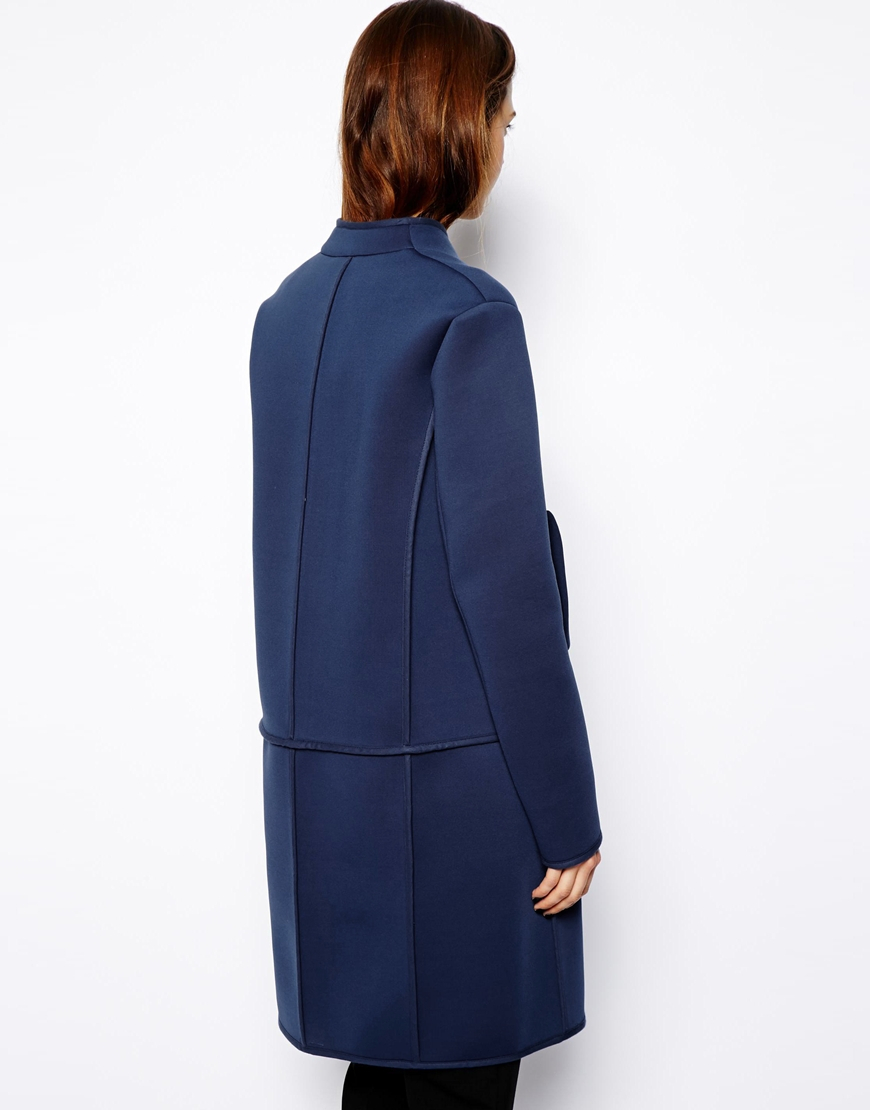 Lyst - Asos Bonded Coat With Exposed Seams in Blue