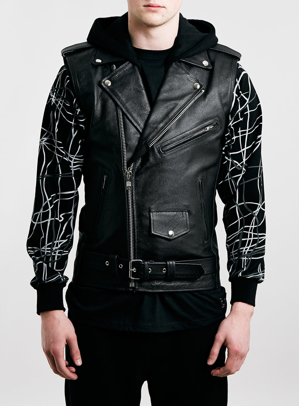 Lac Bk Sleeveless Hooded Leather Biker Jacket * in Black for Men | Lyst