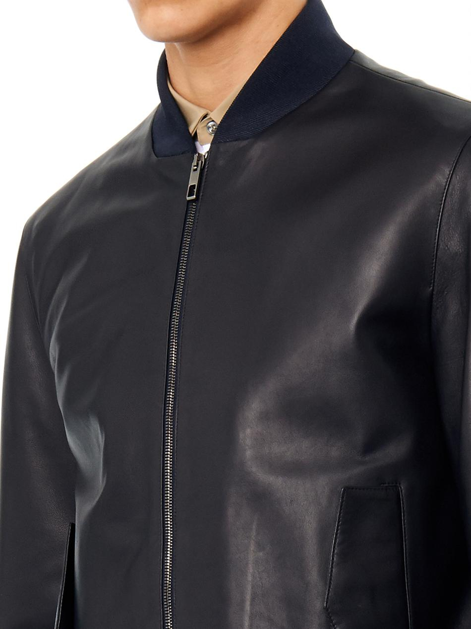 Valentino Nappa Leather Bomber Jacket in Blue for Men | Lyst