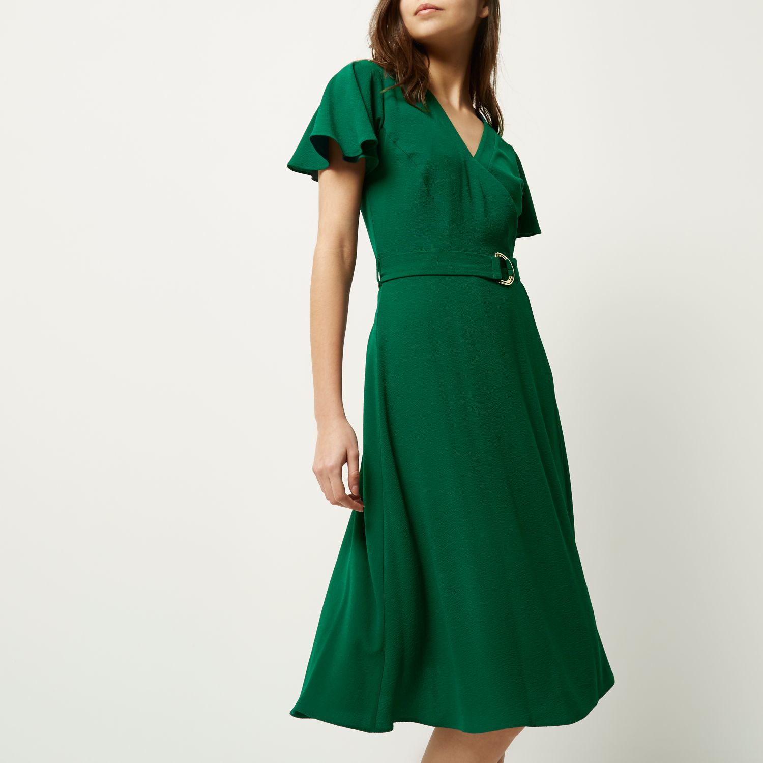 river island green wrap dress