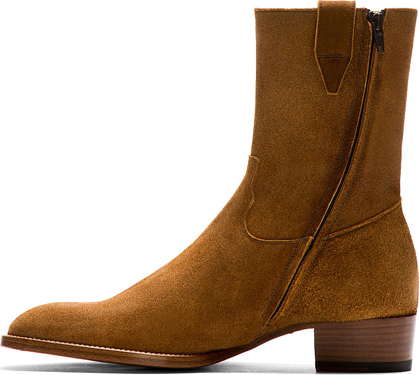 Saint Laurent Brown Suede Wyatt Cowboy Boots for Men | Lyst