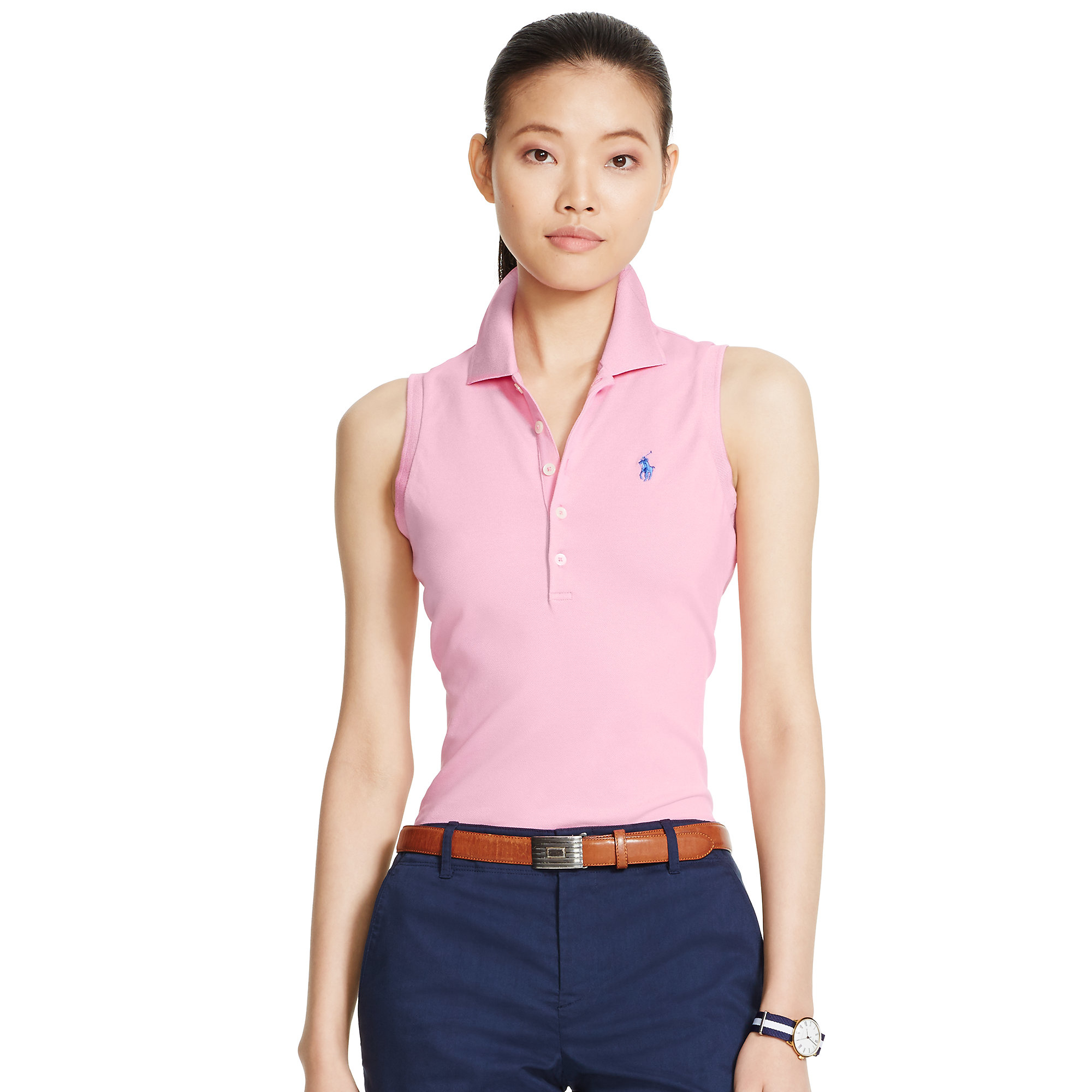 Ralph Lauren Golf Sleeveless Cotton Mesh Polo in Pink - Lyst