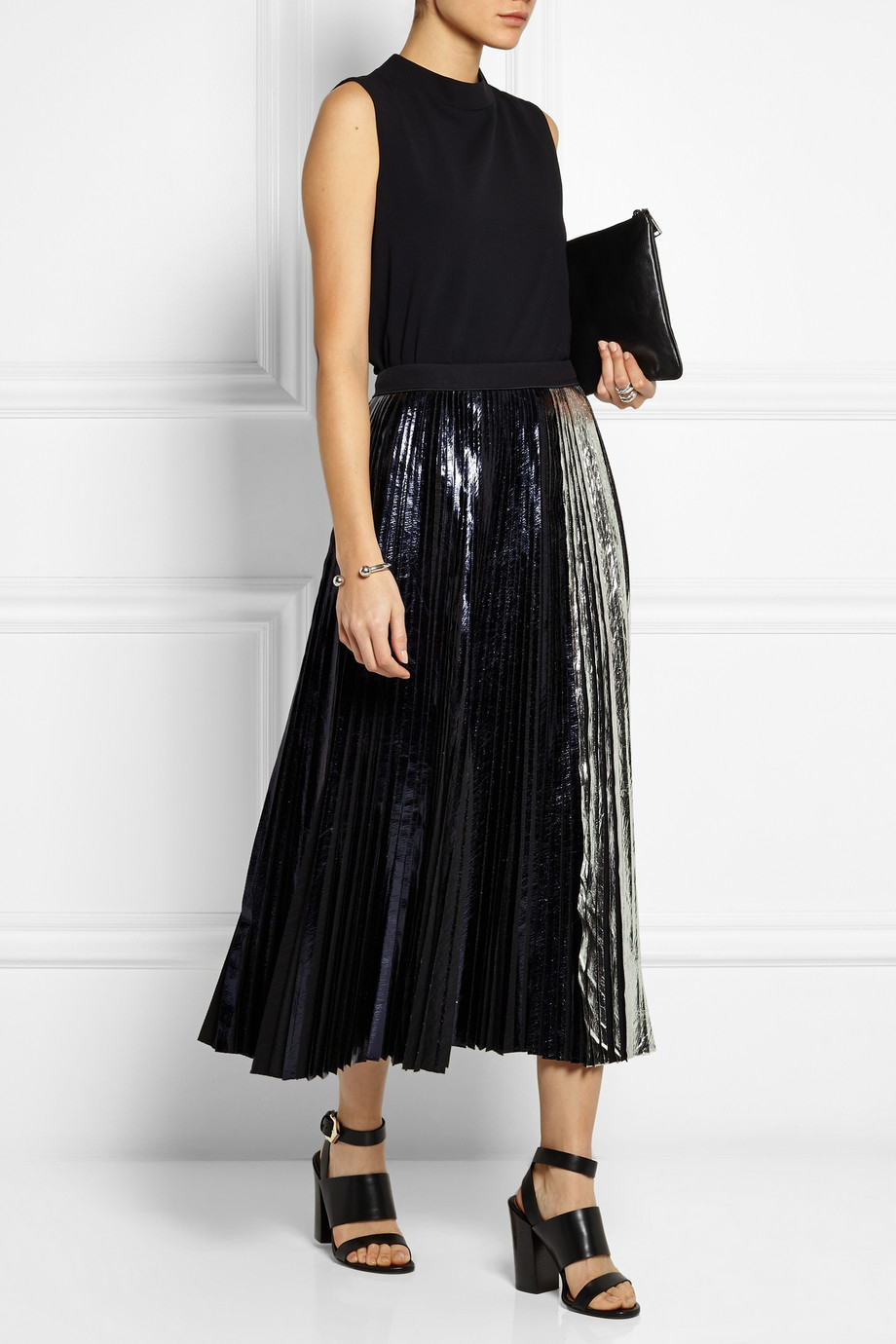 Lyst - Proenza Schouler Pleated Metallic Coated Cloqué Maxi Skirt in Black