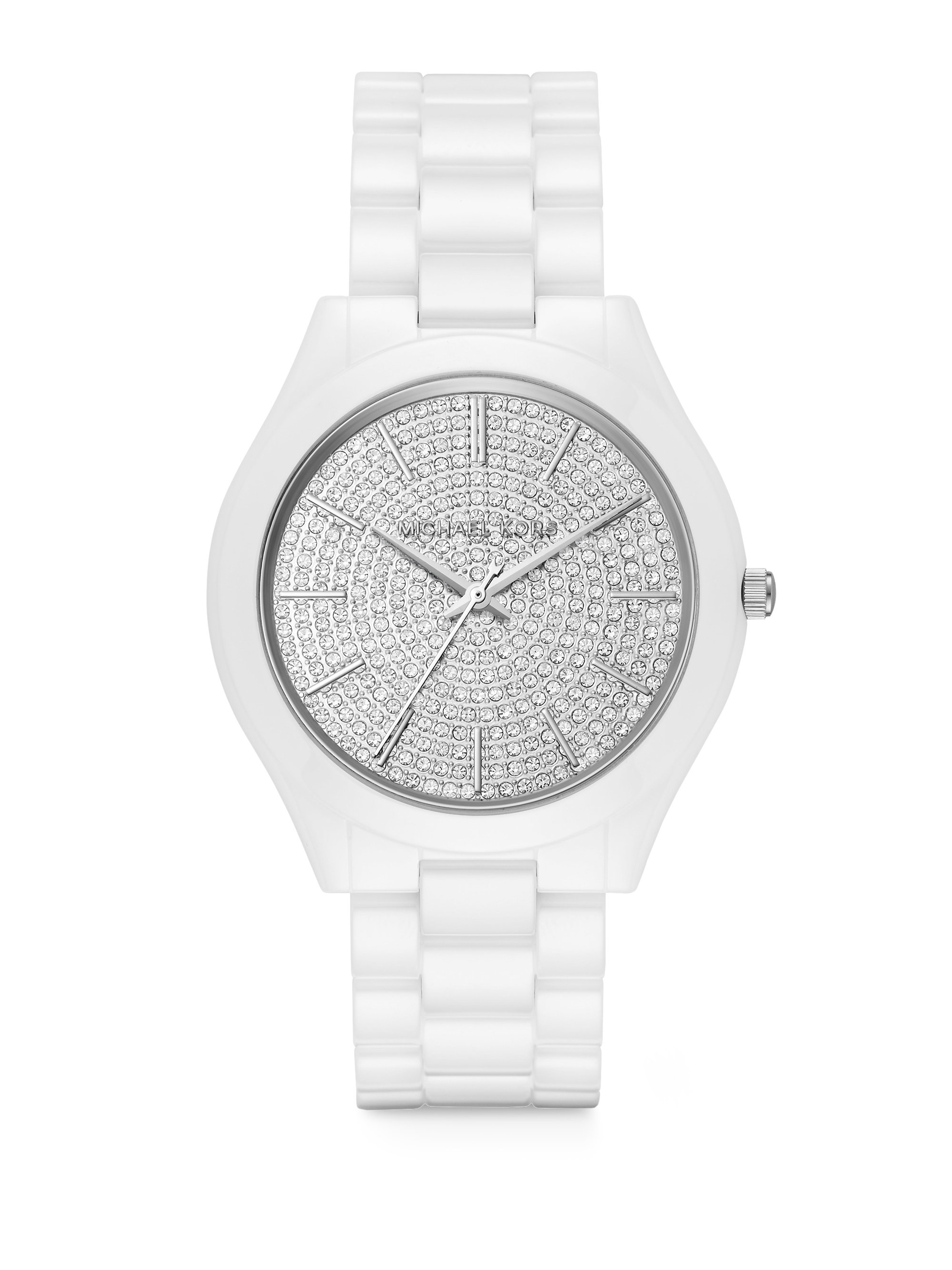 Michael Kors Slim Runway Pavé White Ceramic Bracelet Watch - Lyst