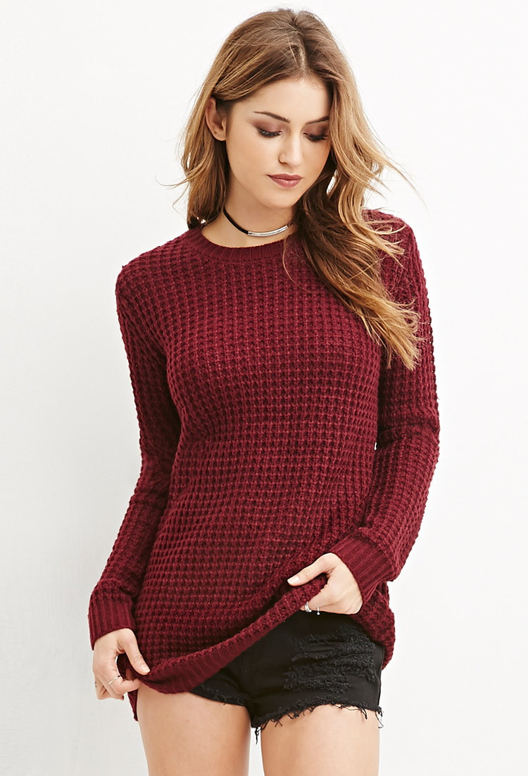 Lyst Forever 21 Loose  Knit Longline Sweater  in Purple