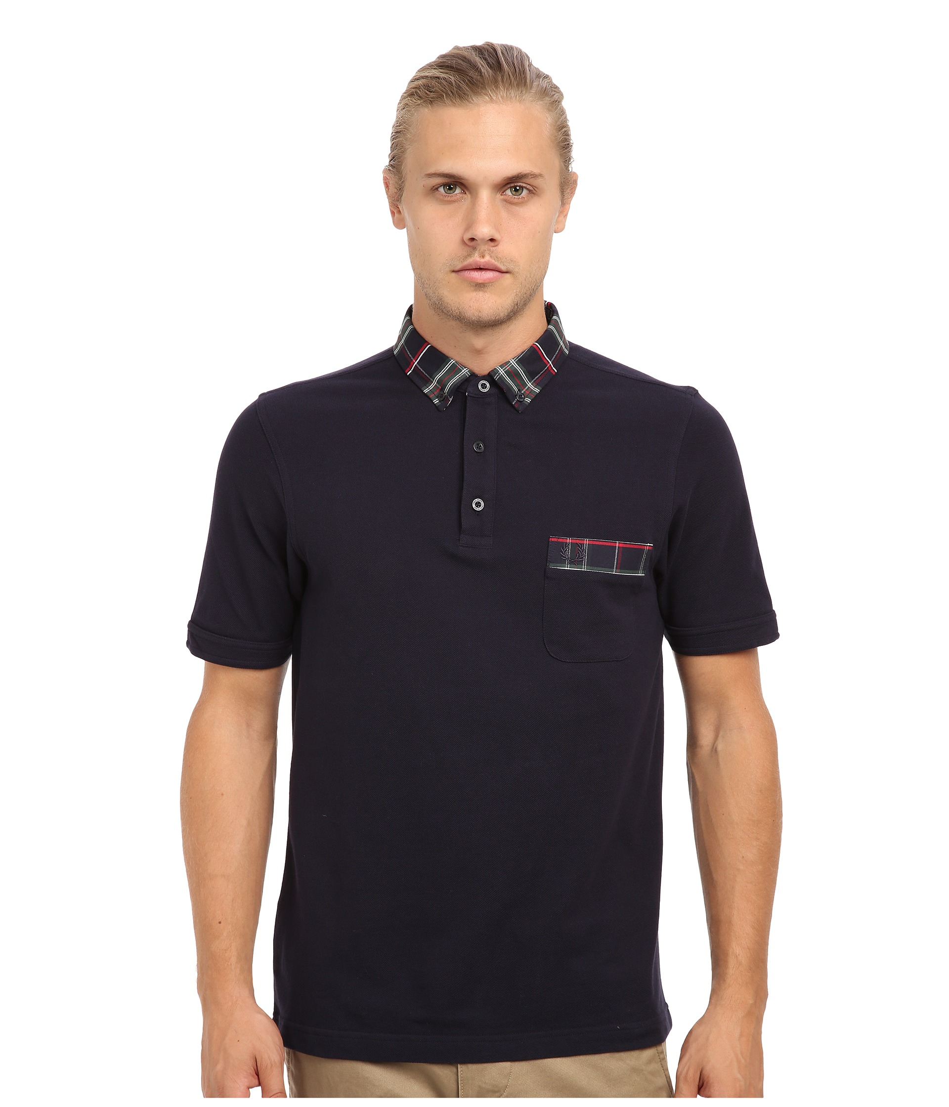 Fred Perry House Tartan Collar Polo in Navy (Blue) for Men - Lyst
