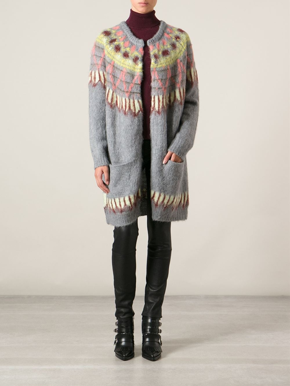 Samsøe & Samsøe Kimy Long Patterned Cardigan in Grey (Gray) - Lyst