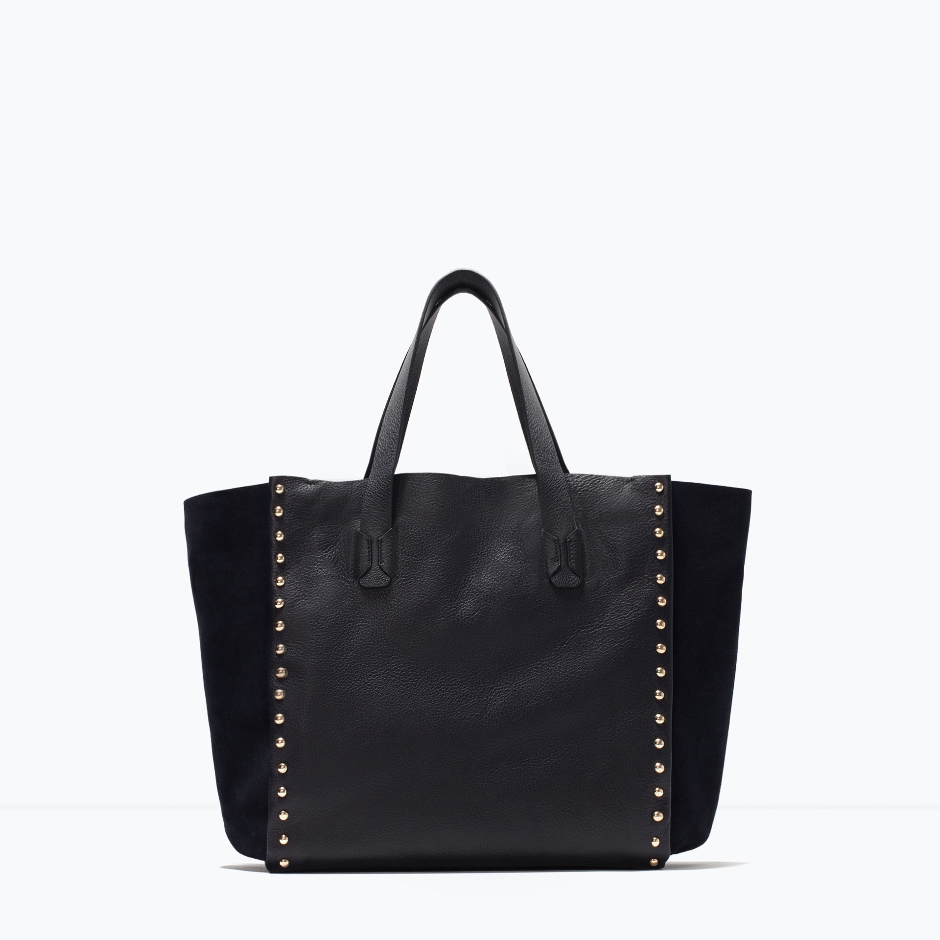 Zara Studded Leather Shopper Bag in Black | Lyst