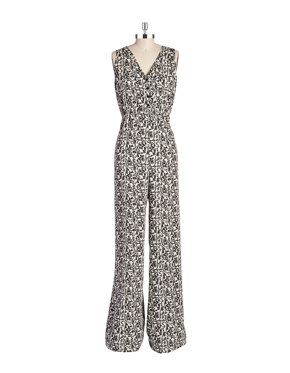 Lyst - Lord & Taylor Wide Leg Patterned Jumpsuit in Gray