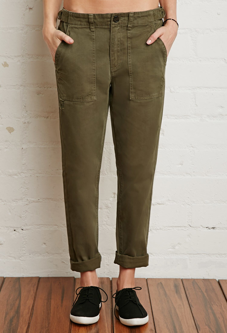 Forever 21 Distressed Cargo Pants in Green | Lyst