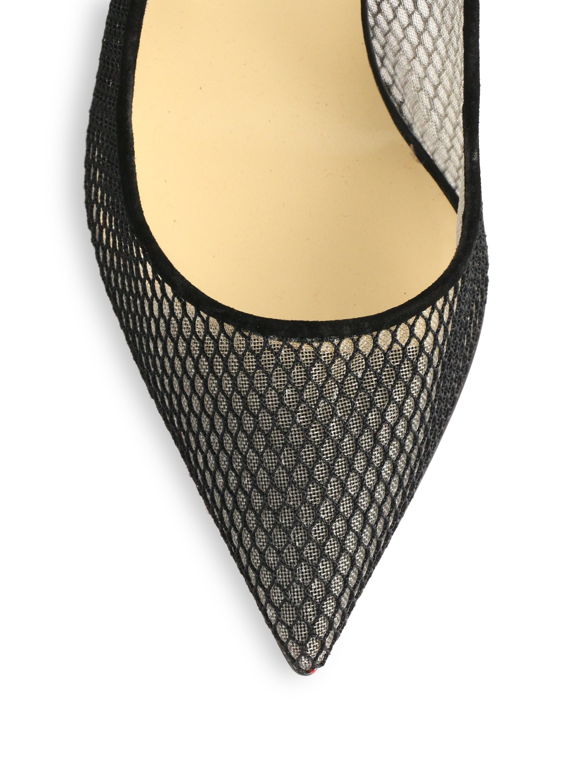 Christian Louboutin Follies Resille Fishnet Suedepumps in Black | Lyst