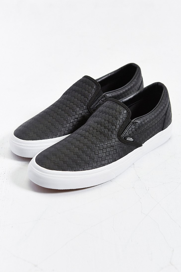Vans Classic Leather Slip-On Sneaker in Black for Men - Lyst