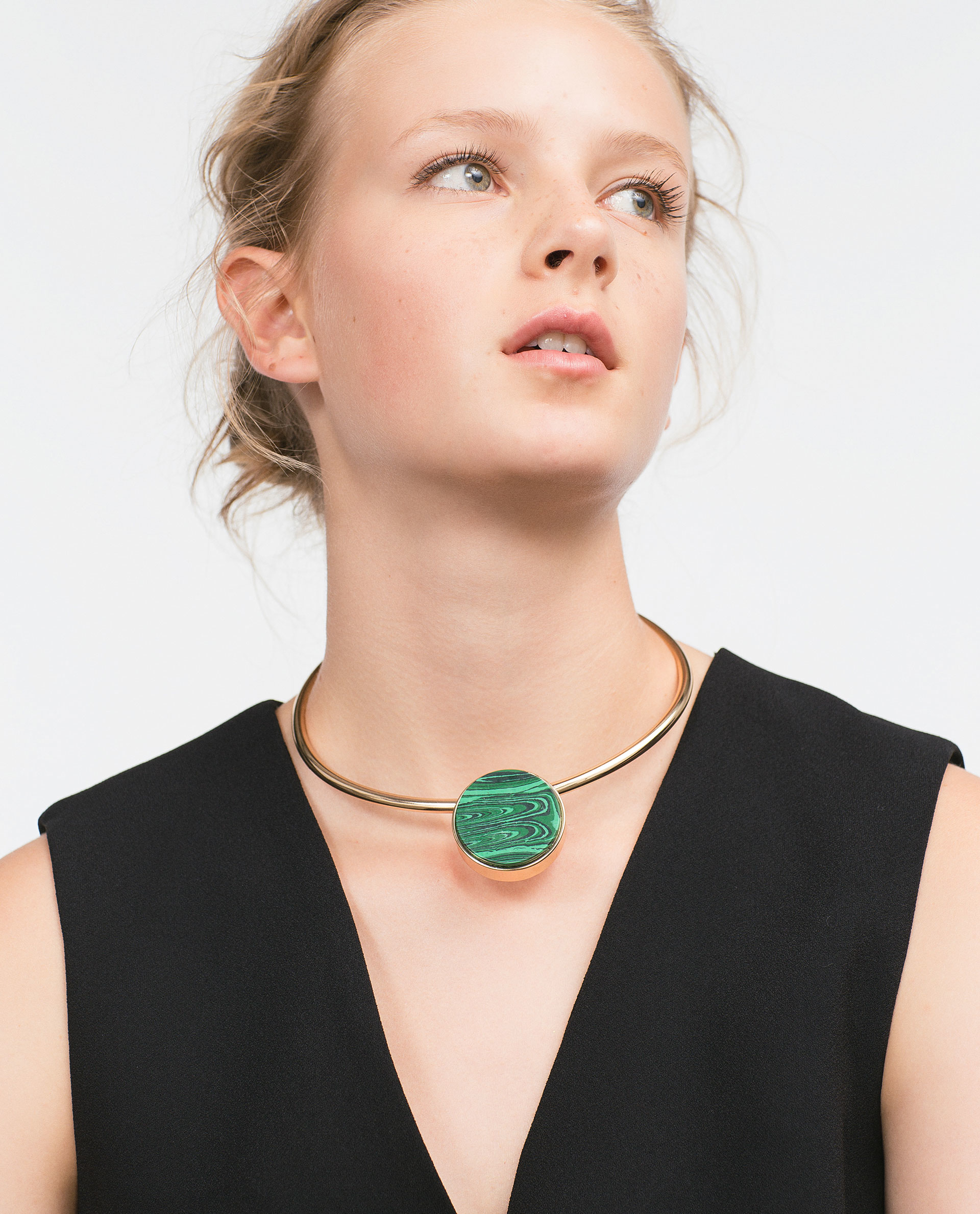 Zara Adjustable Choker With Round Stone in Metallic | Lyst