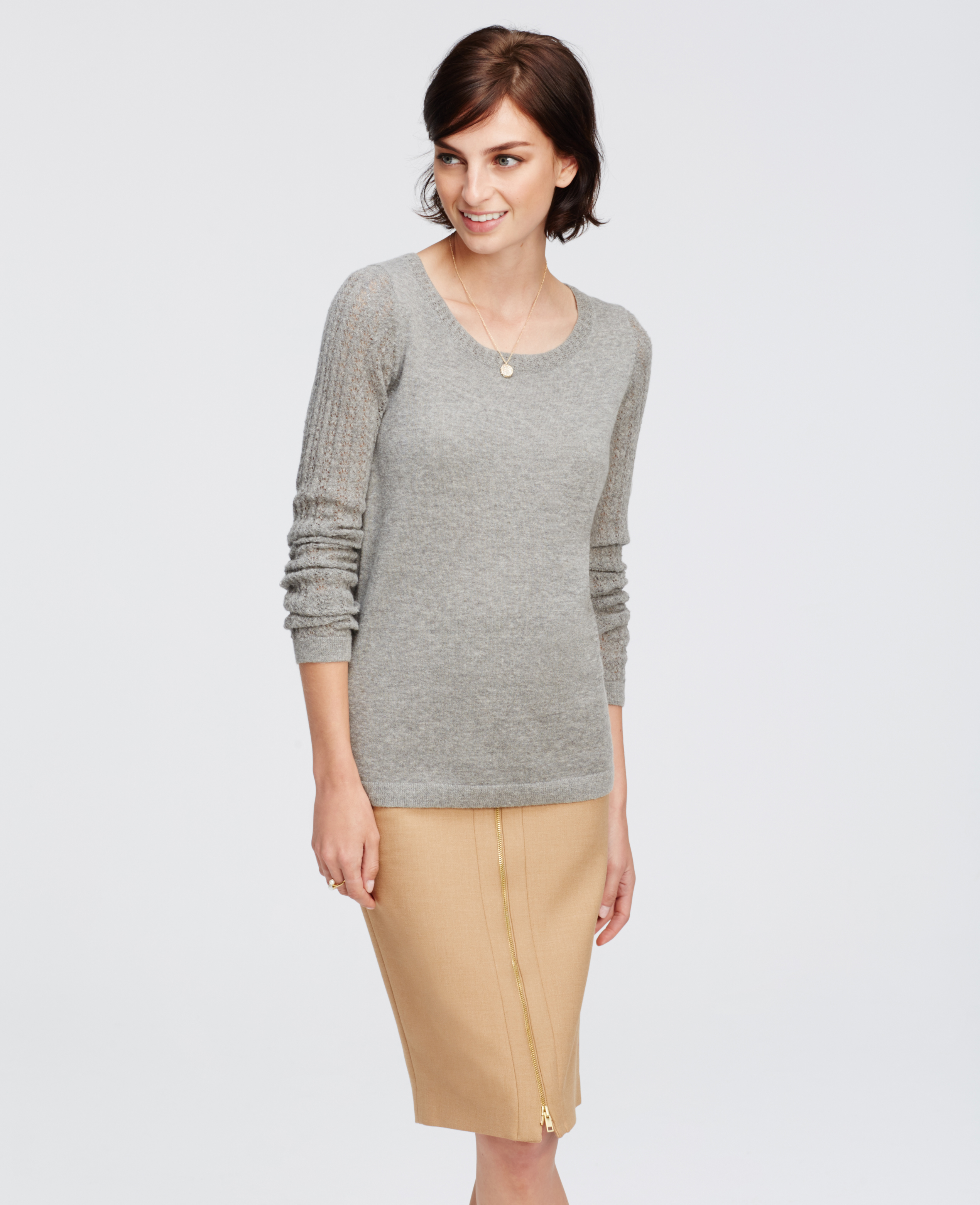 Lyst Ann taylor Petite Open Knit Sleeve Sweater in Metallic