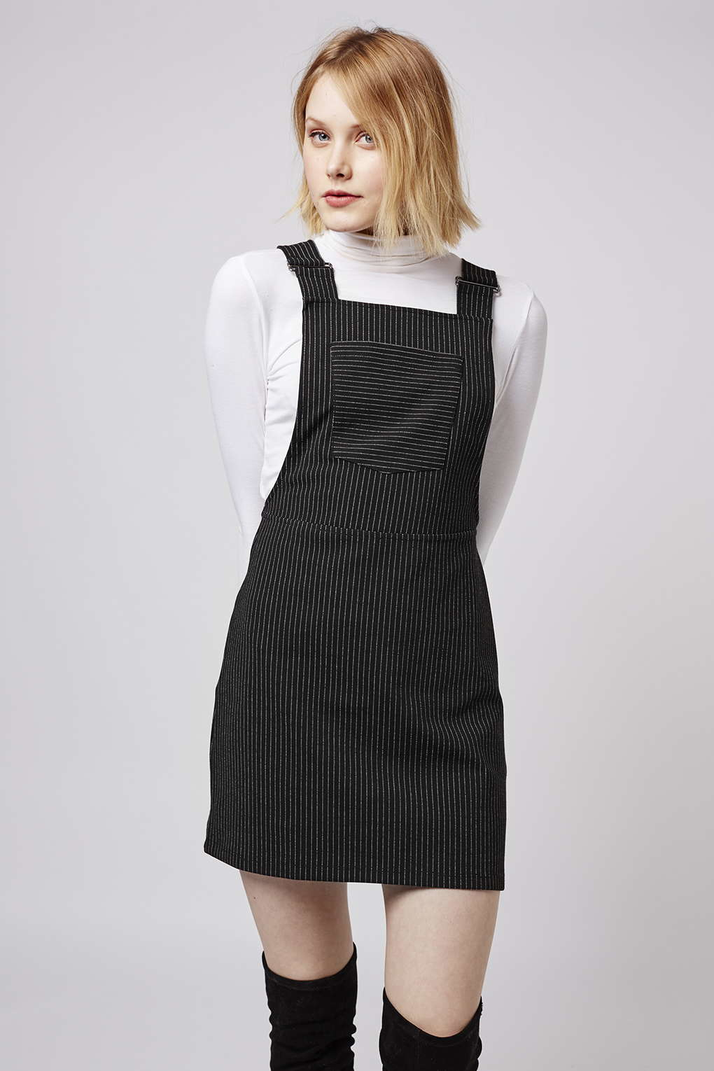 TOPSHOP Striped Pinafore Dress in Black - Lyst