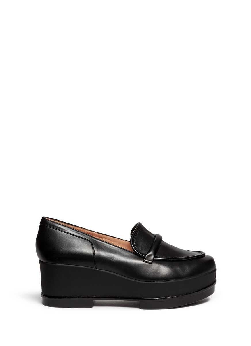 Robert Clergerie 'yokolej' Leather Wedge Platform Loafers in Black | Lyst