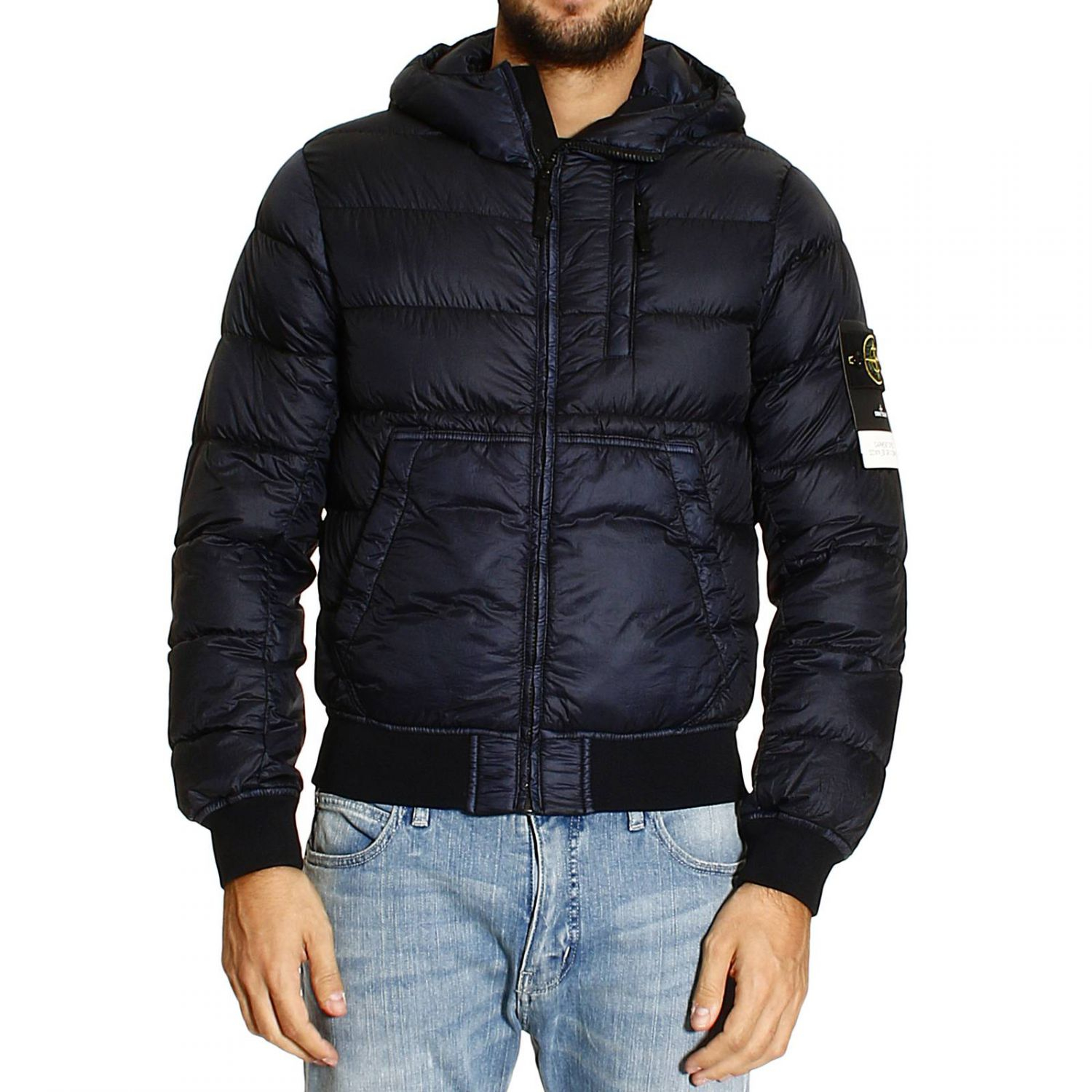 Stone island Down Jacket Bomber Nylon Micro Piuma 26G With Hood in Blue for Men | Lyst