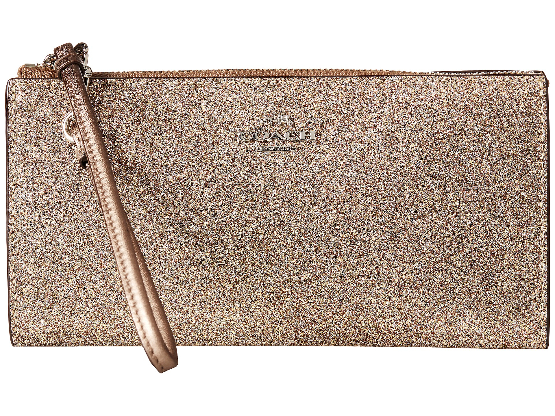 COACH Leather Box Program Glitter Zip Wallet in sv/Gold (Metallic) Lyst