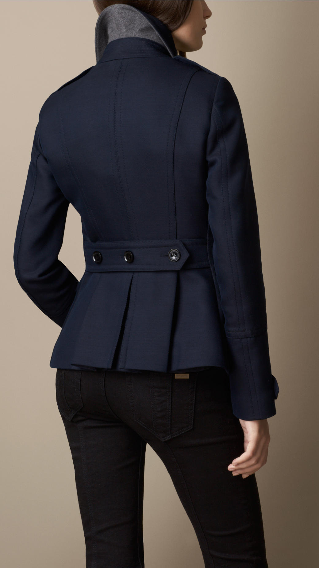 Burberry Double-Breasted Pea Coat With Pleat Detail in Blue | Lyst