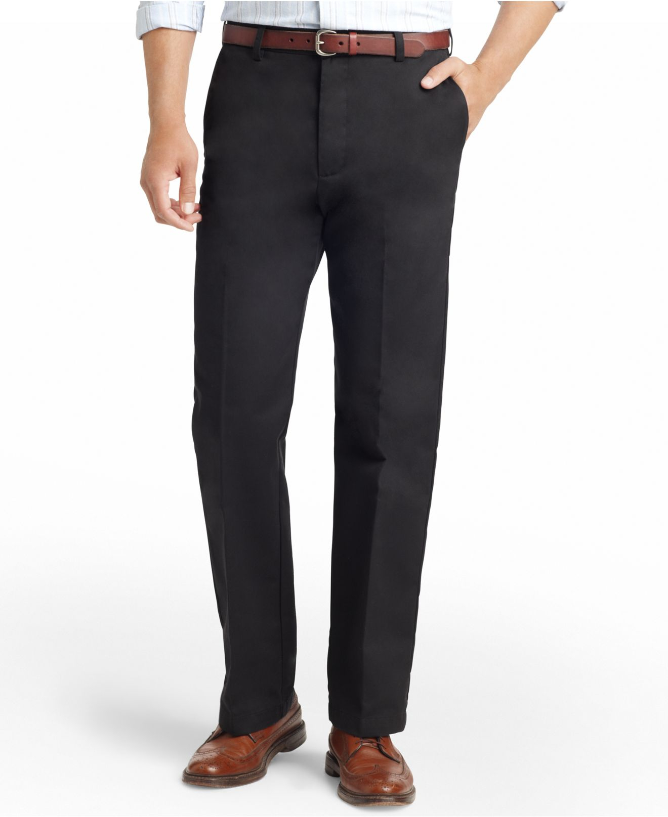 Izod American Straight-fit Flat Front Wrinkle-free Chino Pants in Black ...