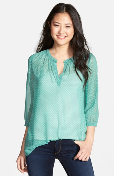 Three Quarter Sleeve Round Neck Dot Print Blouse