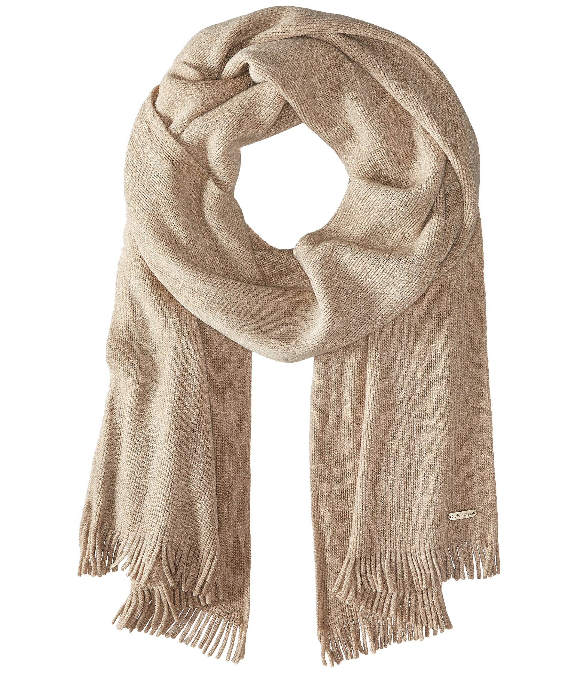 Calvin Klein Soft Acrylic Fringe Scarf in Beige (Heathered Almond) Lyst