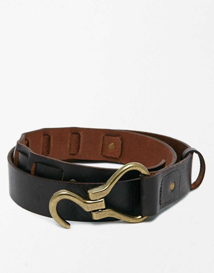 ASOS Leather Belt with Hook Buckle in Brown for Men Lyst