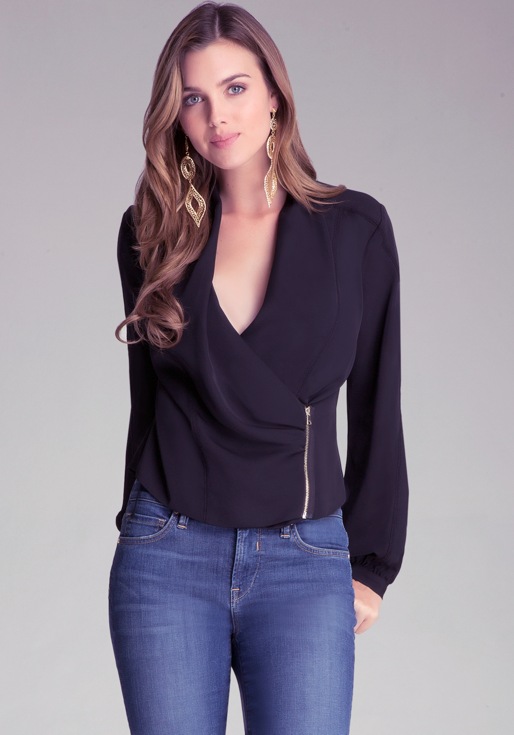 Bebe Zip Wrap Blouse In Black Lyst Bebe Zip Wrap Blouse In Black Lyst